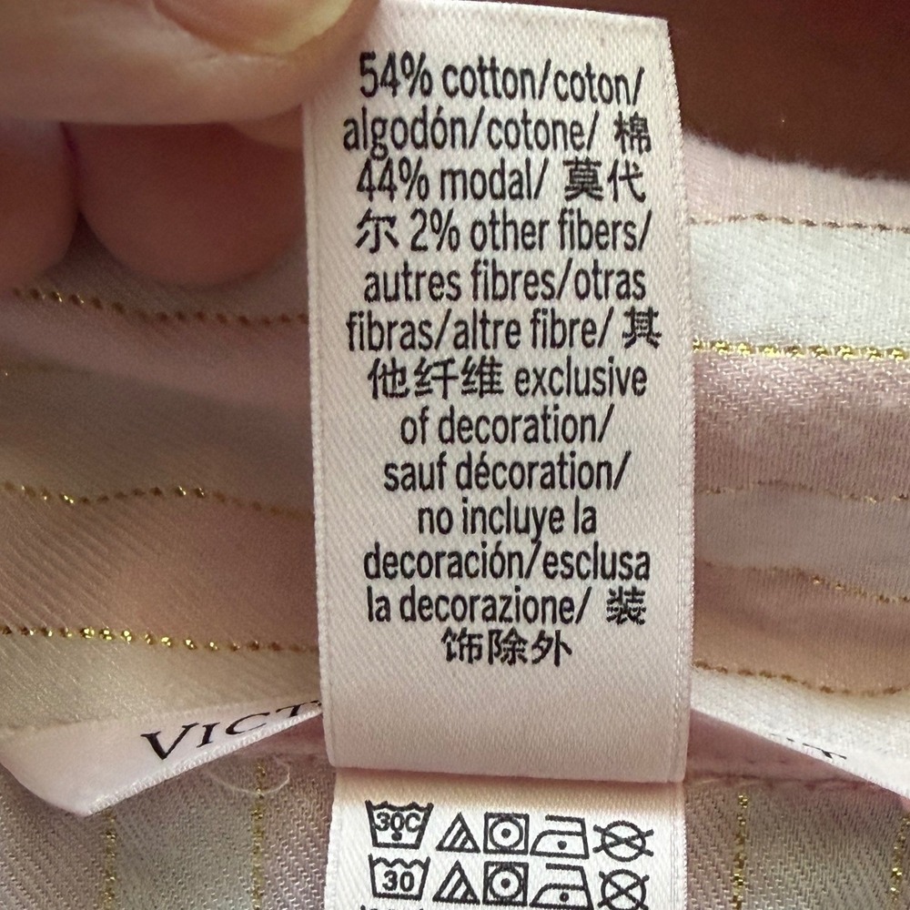Victoria's Secret Logo Striped Pajama Set Womens XL Pink Gold Shimmer Sleepwear - Picture 7 of 16